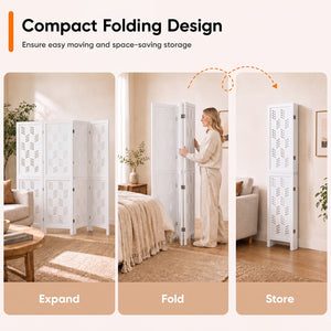 5.5 FT Tall Room Divider 4 Panels with Wave Cutout & Paulownia Frame for Room-White view 7