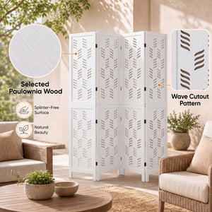 5.5 FT Tall Room Divider 4 Panels with Wave Cutout & Paulownia Frame for Room-White view 8