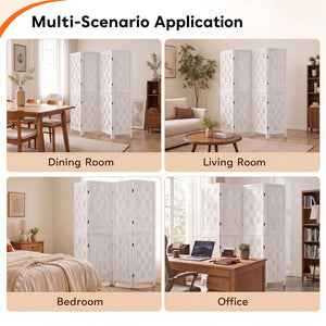 5.5 FT Tall Room Divider 4 Panels with Wave Cutout & Paulownia Frame for Room-White view 9