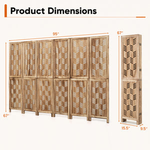 5.5 FT Tall Room Divider 6 Panels with Wave Cutout & Paulownia Frame for Room-Brown view 4