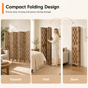5.5 FT Tall Room Divider 6 Panels with Wave Cutout & Paulownia Frame for Room-Brown view 7
