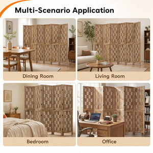 5.5 FT Tall Room Divider 6 Panels with Wave Cutout & Paulownia Frame for Room-Brown view 9