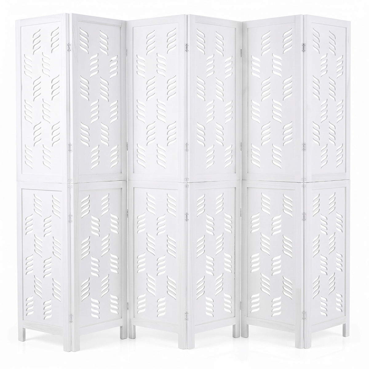 5.5 FT Tall Room Divider 6 Panels with Wave Cutout & Paulownia Frame for Room-White
