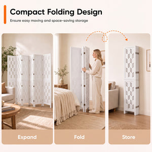 5.5 FT Tall Room Divider 6 Panels with Wave Cutout & Paulownia Frame for Room-White view 7