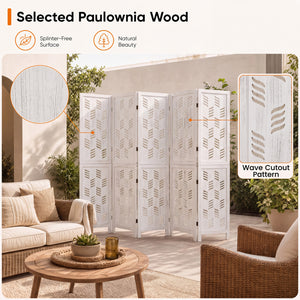 5.5 FT Tall Room Divider 6 Panels with Wave Cutout & Paulownia Frame for Room-White view 8