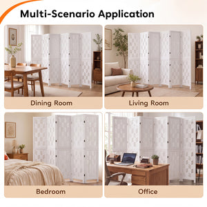 5.5 FT Tall Room Divider 6 Panels with Wave Cutout & Paulownia Frame for Room-White view 9