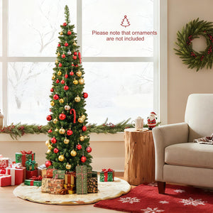 5/6/7/8/9 Feet Pre-lit Pencil Artificial Christmas Tree with 150/180/200//300/400 Warm White LED Lights-6 ft view 2