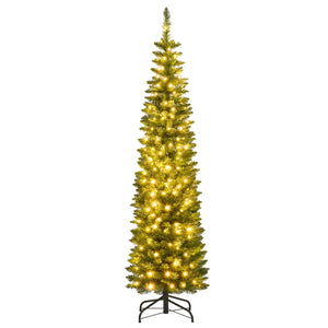 5/6/7/8/9 Feet Pre-lit Pencil Artificial Christmas Tree with 150/180/200//300/400 Warm White LED Lights-6 ft view 3