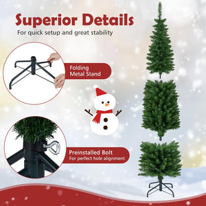 5/6/7/8/9 Feet Pre-lit Pencil Artificial Christmas Tree with 150/180/200//300/400 Warm White LED Lights-6 ft view 8