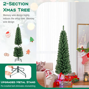 5/6/7/8 Feet Pencil Christmas Tree with 295/392/523/671 Memory Wire Branch Tips and Upgraded Metal Stand-5 feet view 7