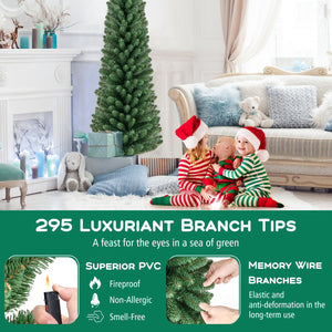 5/6/7/8 Feet Pencil Christmas Tree with 295/392/523/671 Memory Wire Branch Tips and Upgraded Metal Stand-5 feet view 8
