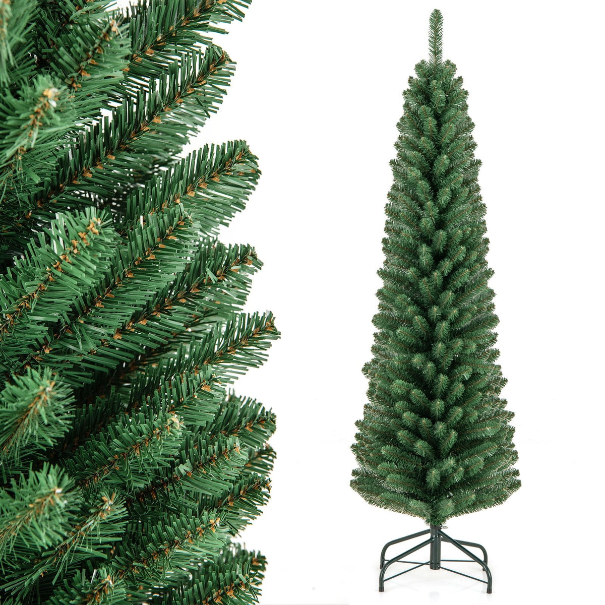 5/6/7/8 Feet Pencil Christmas Tree with 295/392/523/671 Memory Wire Branch Tips and Upgraded Metal Stand-5 feet view 9