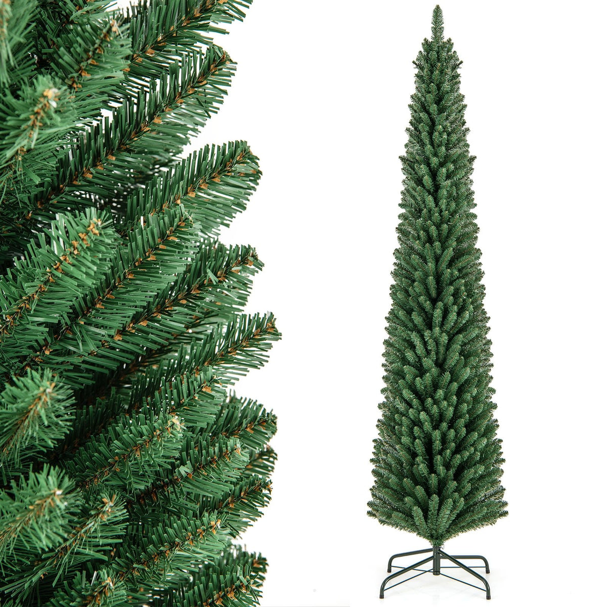 5/6/7/8 Feet Pencil Christmas Tree with 295/392/523/671 Memory Wire Branch Tips and Upgraded Metal Stand-8 ft view 4