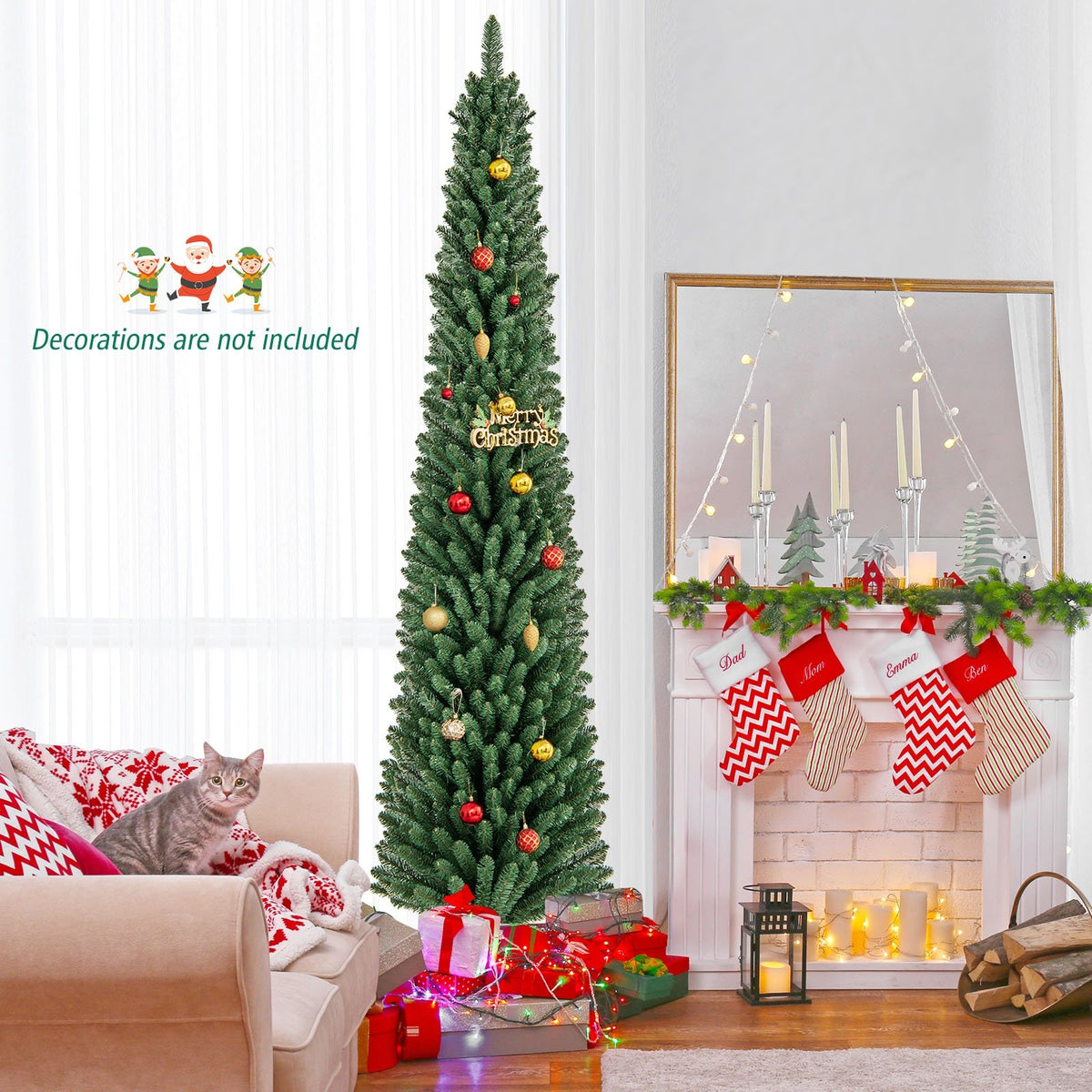 5/6/7/8 Feet Pencil Christmas Tree with 295/392/523/671 Memory Wire Branch Tips and Upgraded Metal Stand-8 ft view 6