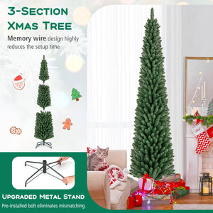 5/6/7/8 Feet Pencil Christmas Tree with 295/392/523/671 Memory Wire Branch Tips and Upgraded Metal Stand-8 ft view 8