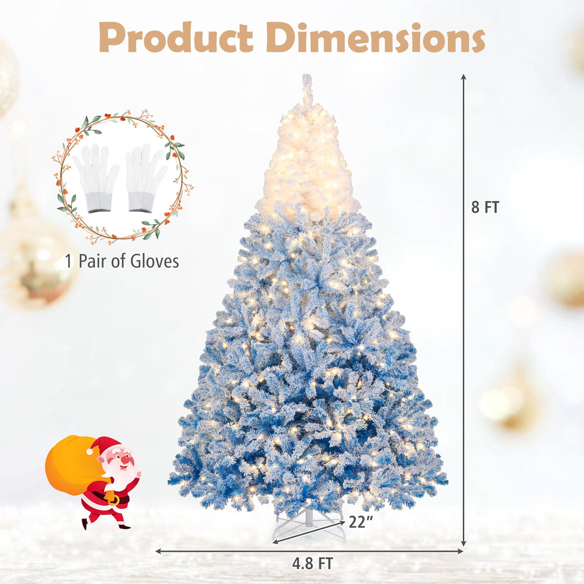 5/6/7/8 FT Artificial Christmas Tree with Warm White LED Lights and 8 Modes-8 Feet view 5