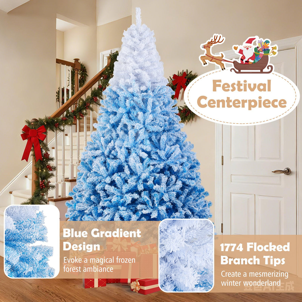 5/6/7/8 FT Artificial Christmas Tree with Warm White LED Lights and 8 Modes-8 Feet view 7