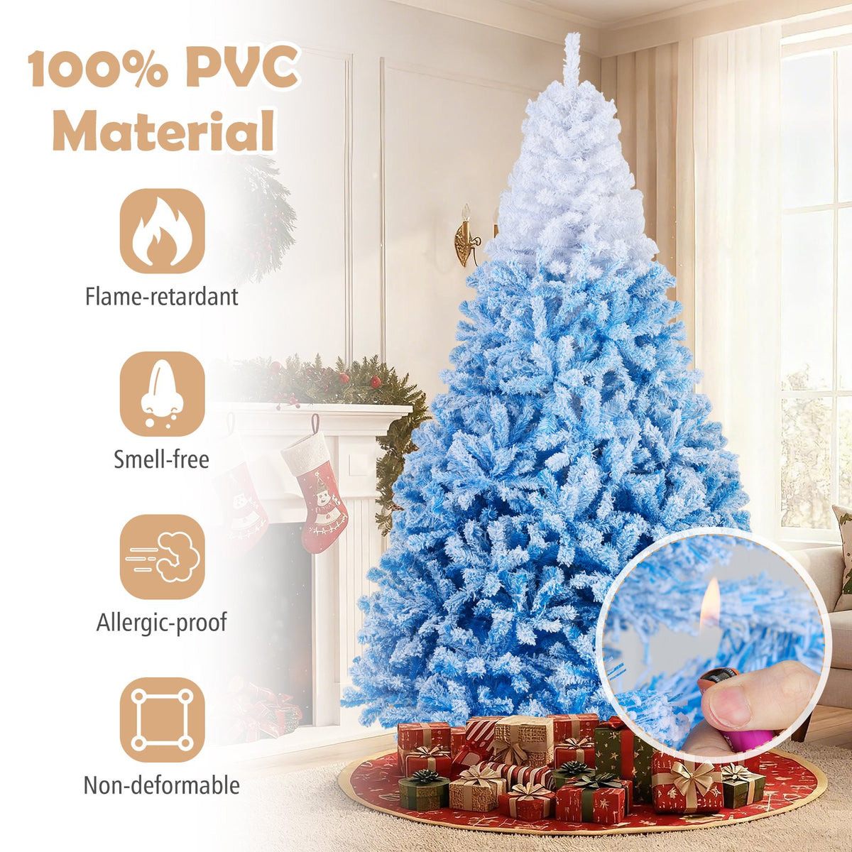 5/6/7/8 FT Artificial Christmas Tree with Warm White LED Lights and 8 Modes-8 Feet view 8