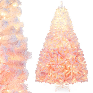 5/6/7/8 FT Artificial Christmas Tree with Warm White LED Lights and 8 Modes for Holiday-7 Feet view 4