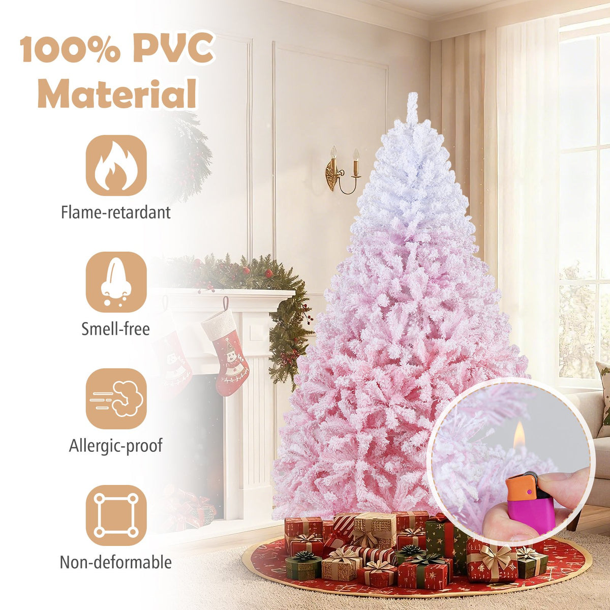 5/6/7/8 FT Artificial Christmas Tree with Warm White LED Lights and 8 Modes for Holiday-7 Feet view 8