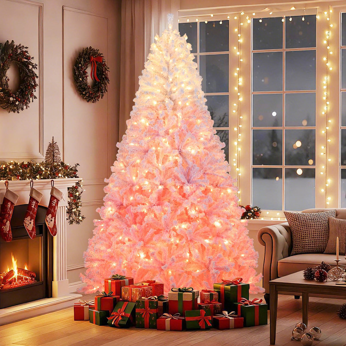 5/6/7/8 FT Artificial Christmas Tree with Warm White LED Lights and 8 Modes for Holiday-8 Feet view 3