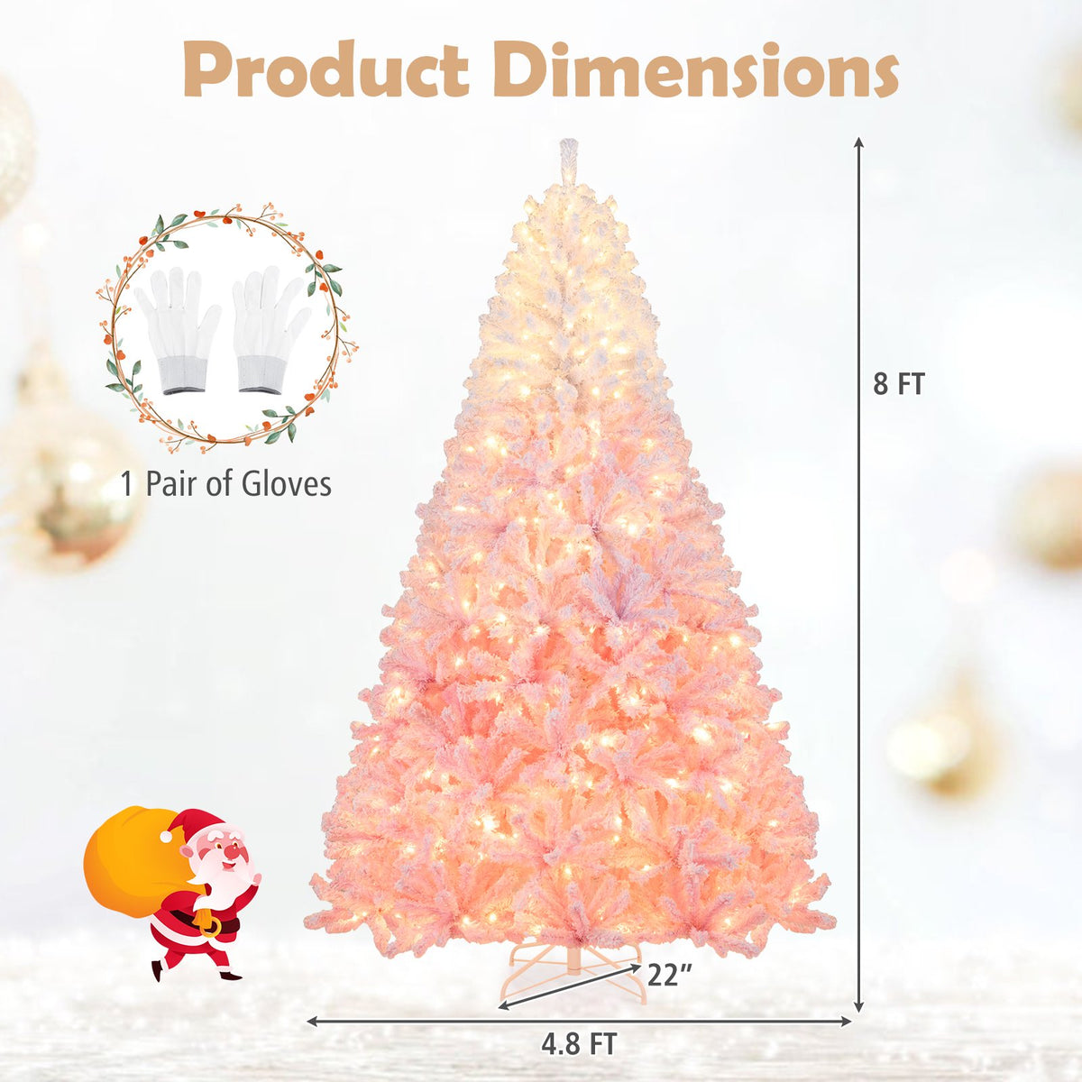 5/6/7/8 FT Artificial Christmas Tree with Warm White LED Lights and 8 Modes for Holiday-8 Feet view 5