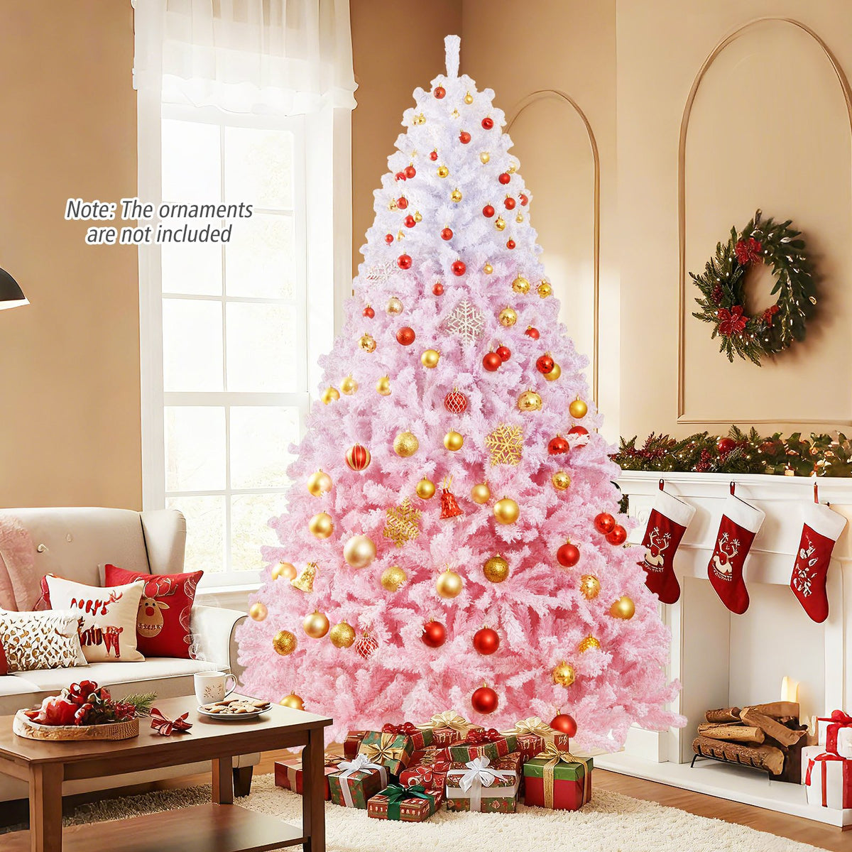 5/6/7/8 FT Artificial Christmas Tree with Warm White LED Lights and 8 Modes for Holiday-8 Feet view 6