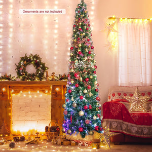 5/6/7/8 FT Pre-Lit Christmas Pencil Tree with Colorful Fiber Optics Green-8 ft view 3