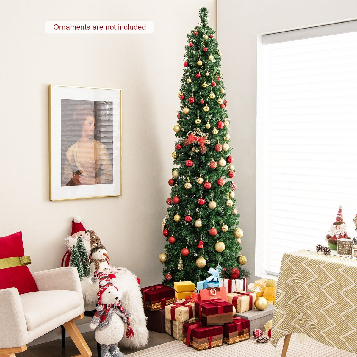 5/6/7/8 FT Pre-Lit Christmas Pencil Tree with Colorful Fiber Optics Green-8 ft view 6