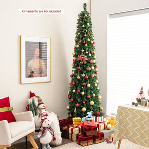 5/6/7/8 FT Pre-Lit Christmas Pencil Tree with Colorful Fiber Optics Green-8 ft view 6
