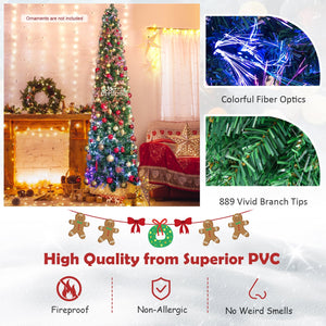 5/6/7/8 FT Pre-Lit Christmas Pencil Tree with Colorful Fiber Optics Green-8 ft view 8