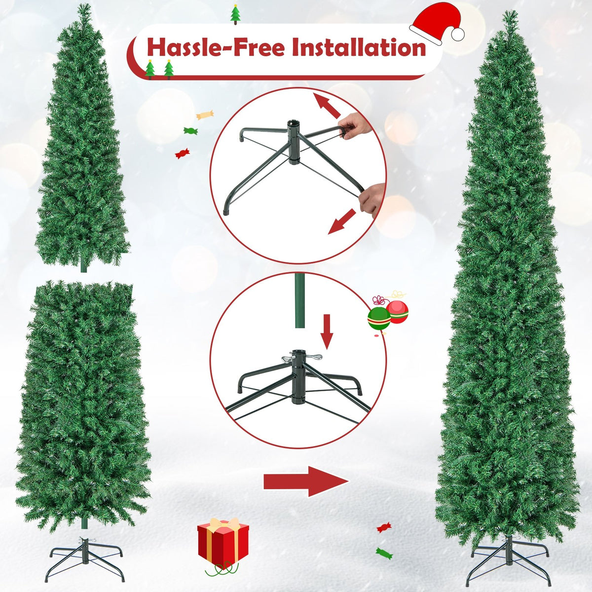 5/6/7/8 FT Pre-Lit Christmas Pencil Tree with Colorful Fiber Optics Green-8 ft view 9