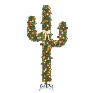 7 Feet Artificial Cactus PVC Christmas Tree with LED Lights and Ball Ornaments-7 ft