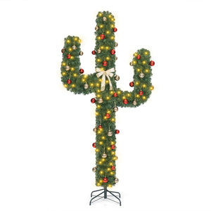 7 Feet Artificial Cactus PVC Christmas Tree with LED Lights and Ball Ornaments-7 ft view 4