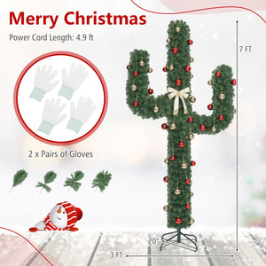 7 Feet Artificial Cactus PVC Christmas Tree with LED Lights and Ball Ornaments-7 ft view 5