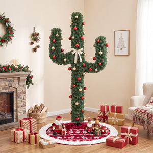 7 Feet Artificial Cactus PVC Christmas Tree with LED Lights and Ball Ornaments-7 ft view 6