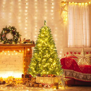 5/6/7 Feet Artificial Christmas Tree Hinged Xmas Tree with 7 Lighting Modes-5 Feet view 2