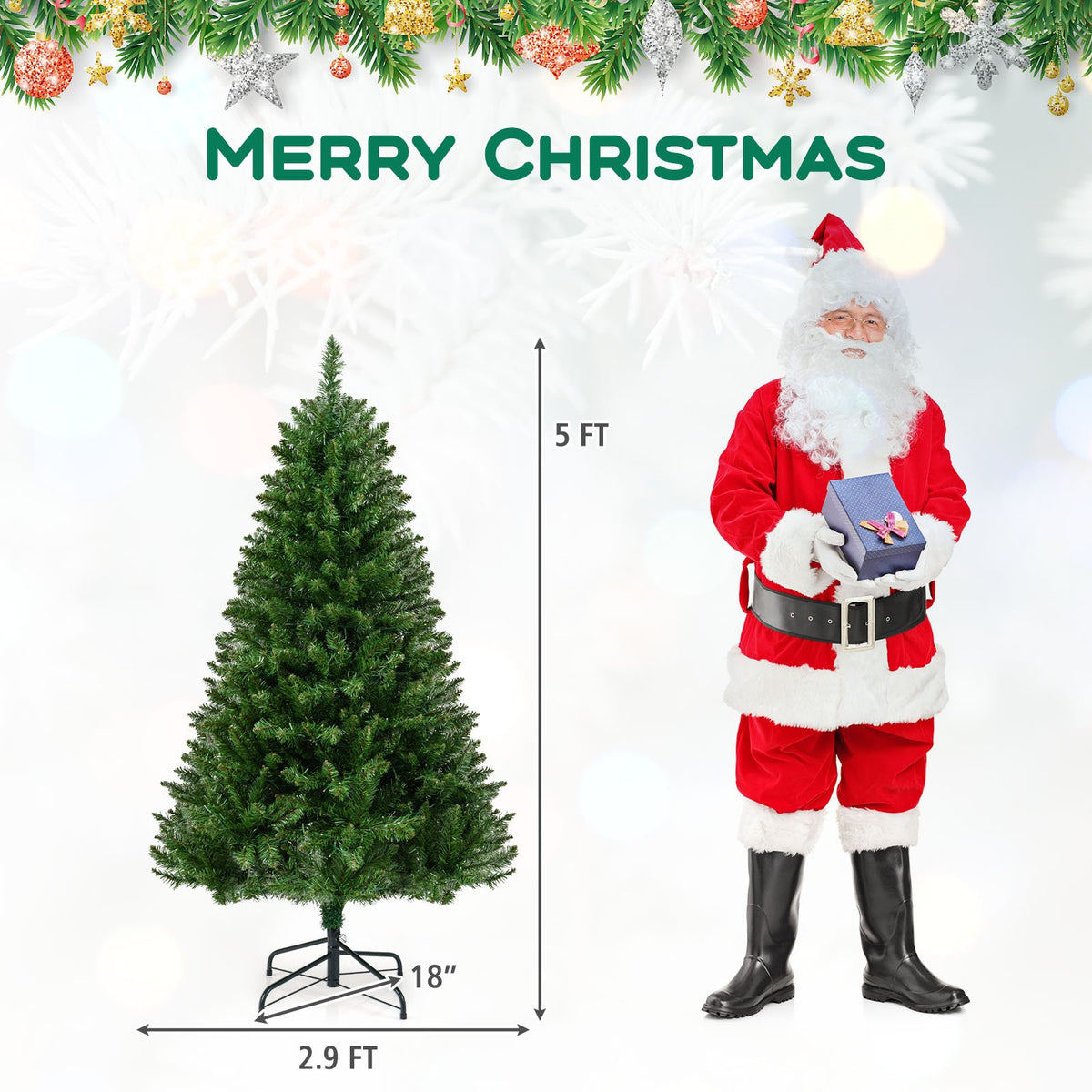 5/6/7 Feet Artificial Christmas Tree Hinged Xmas Tree with 7 Lighting Modes-5 Feet view 5