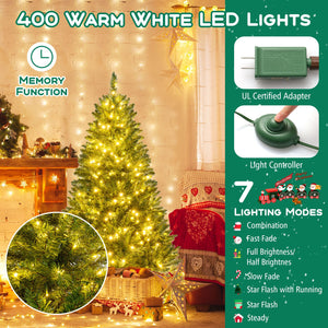 5/6/7 Feet Artificial Christmas Tree Hinged Xmas Tree with 7 Lighting Modes-5 Feet view 8