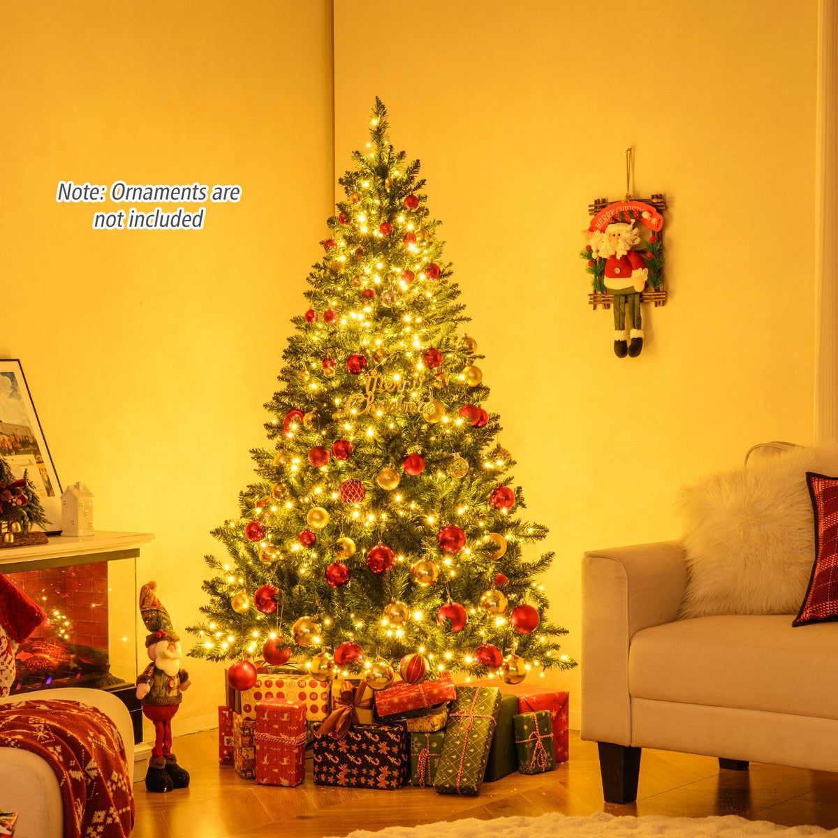 5/6/7 Feet Artificial Christmas Tree Hinged Xmas Tree with 7 Lighting Modes-6 Feet view 6