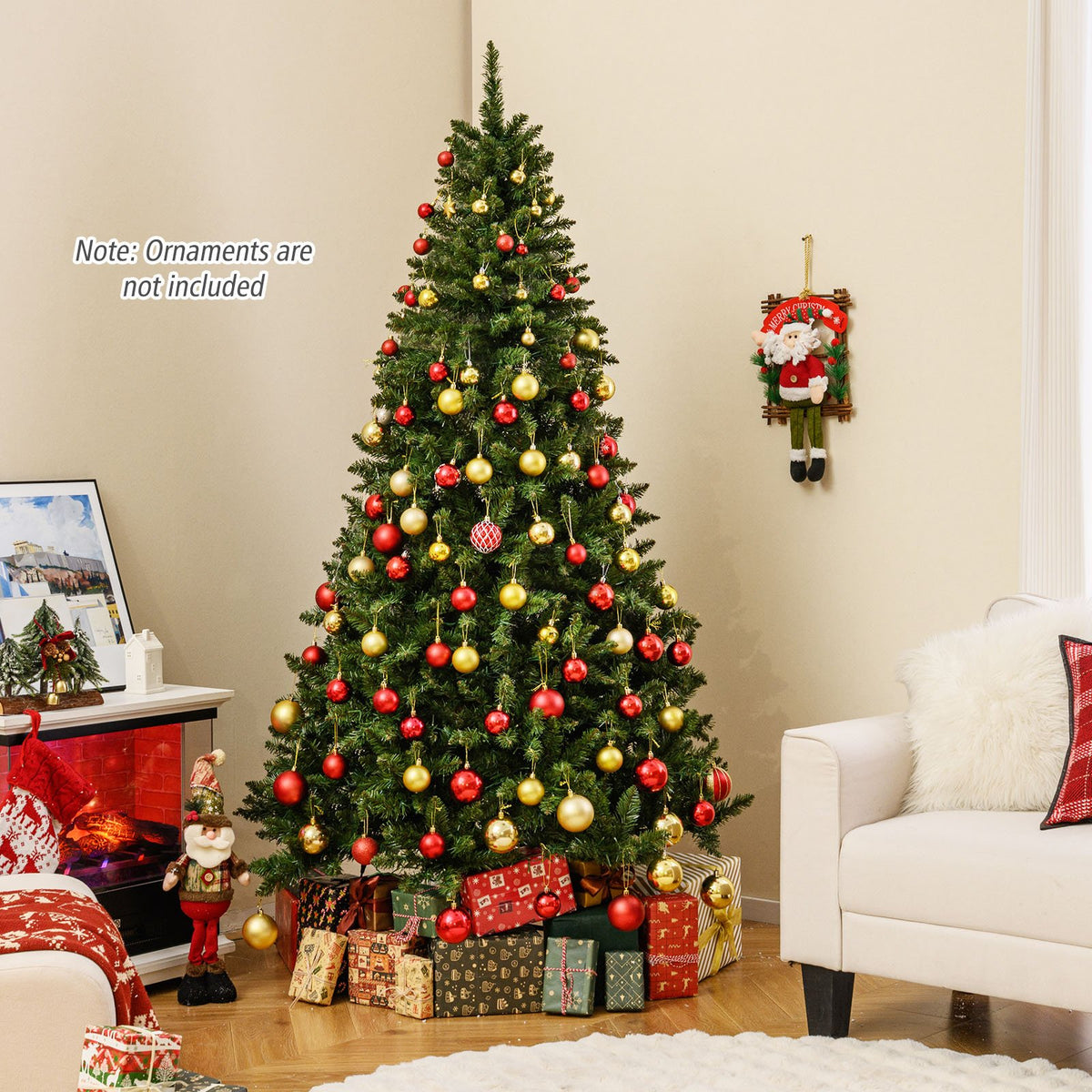 5/6/7 Feet Artificial Christmas Tree Hinged Xmas Tree with 7 Lighting Modes-7 Feet view 3