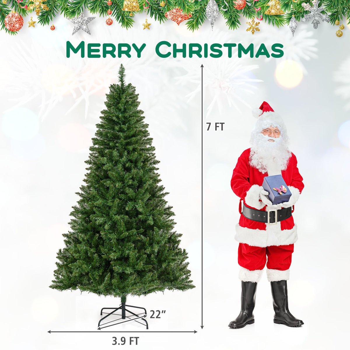 5/6/7 Feet Artificial Christmas Tree Hinged Xmas Tree with 7 Lighting Modes-7 Feet view 5