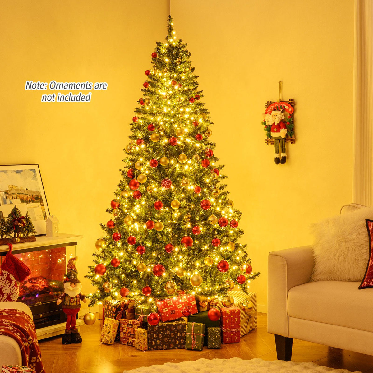 5/6/7 Feet Artificial Christmas Tree Hinged Xmas Tree with 7 Lighting Modes-7 Feet view 6