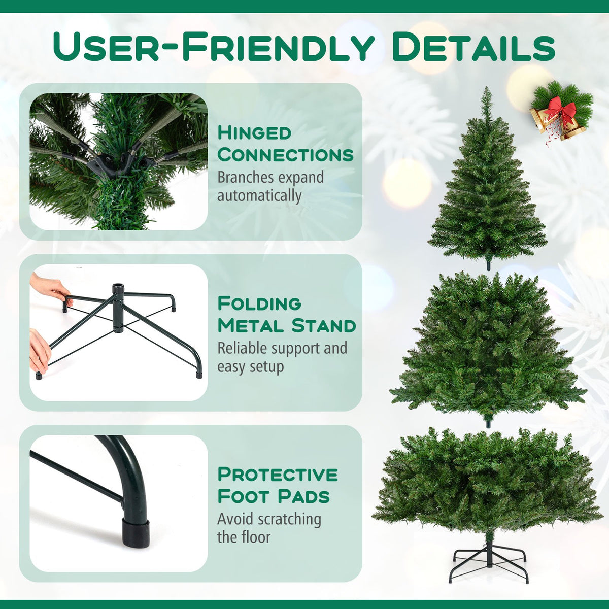 5/6/7 Feet Artificial Christmas Tree Hinged Xmas Tree with 7 Lighting Modes-7 Feet view 9