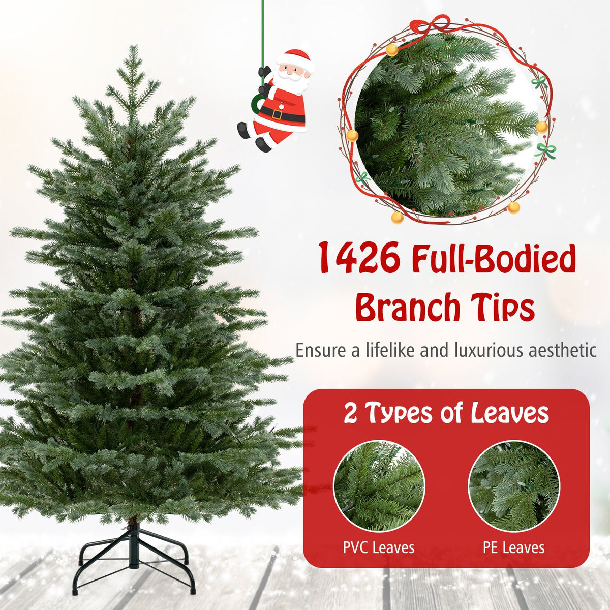 5/6/7 Feet Artificial Christmas Tree with 1426/2116/3156 Lush PVC and 200/300/400 Warm White LED Lights-5 fit view 7