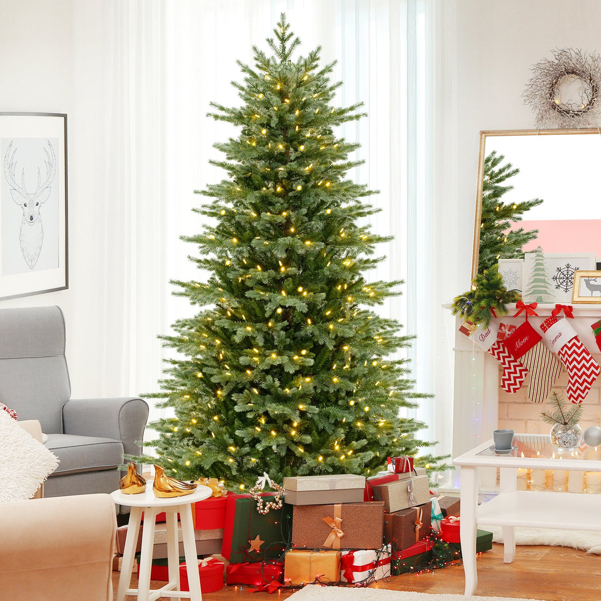 5/6/7 Feet Artificial Christmas Tree with 1426/2116/3156 Lush PVC and 200/300/400 Warm White LED Lights-L view 2