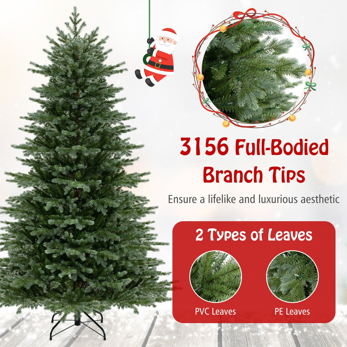 5/6/7 Feet Artificial Christmas Tree with 1426/2116/3156 Lush PVC and 200/300/400 Warm White LED Lights-L view 7