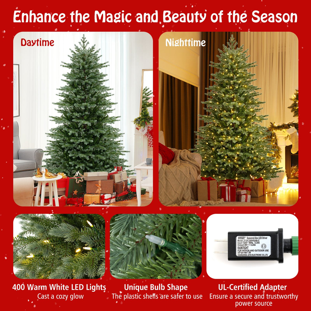 5/6/7 Feet Artificial Christmas Tree with 1426/2116/3156 Lush PVC and 200/300/400 Warm White LED Lights-L view 8