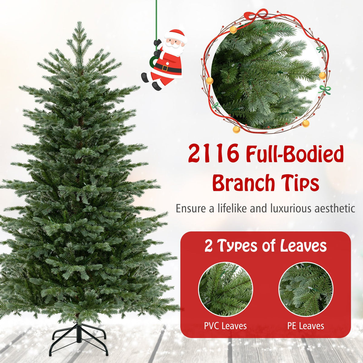 5/6/7 Feet Artificial Christmas Tree with 1426/2116/3156 Lush PVC and 200/300/400 Warm White LED Lights-M view 7