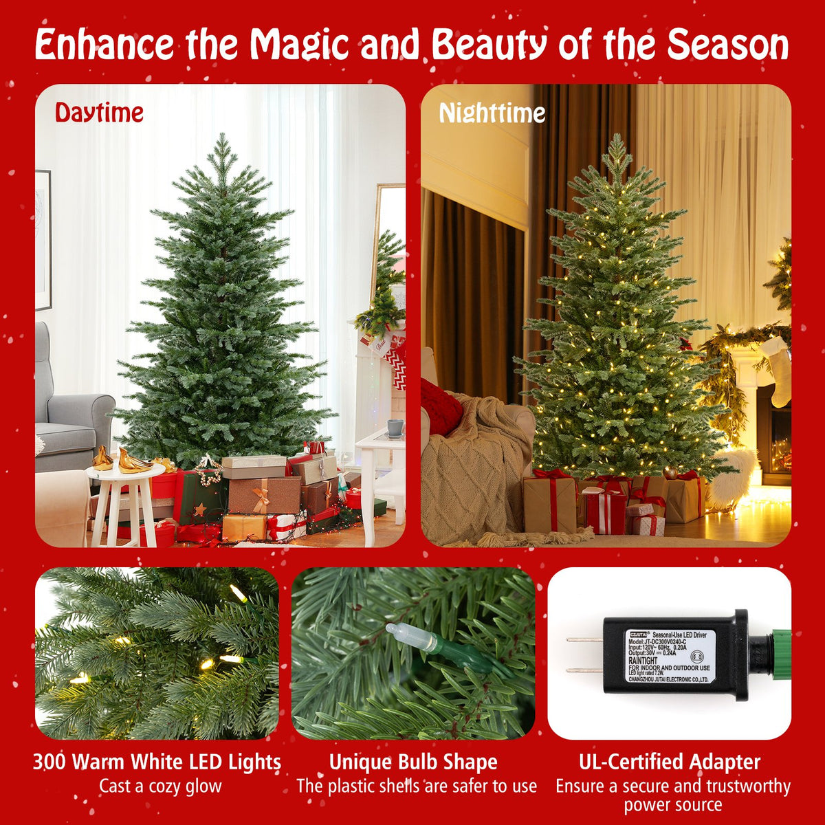 5/6/7 Feet Artificial Christmas Tree with 1426/2116/3156 Lush PVC and 200/300/400 Warm White LED Lights-M view 8